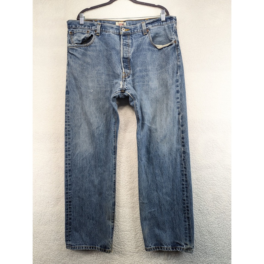 Levis 501 Mens Blue Straight Leg Button Fly Denim Jeans 38x29 Medium Wash